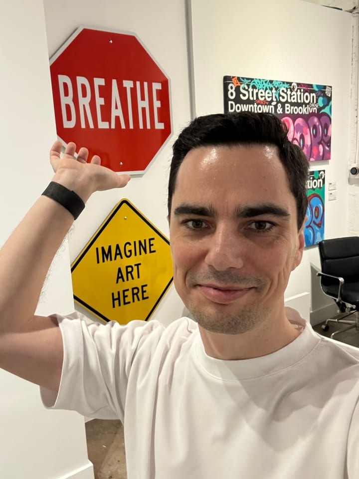 Alec Zakhary, founder of Nutrogine, in a Brooklyn art space