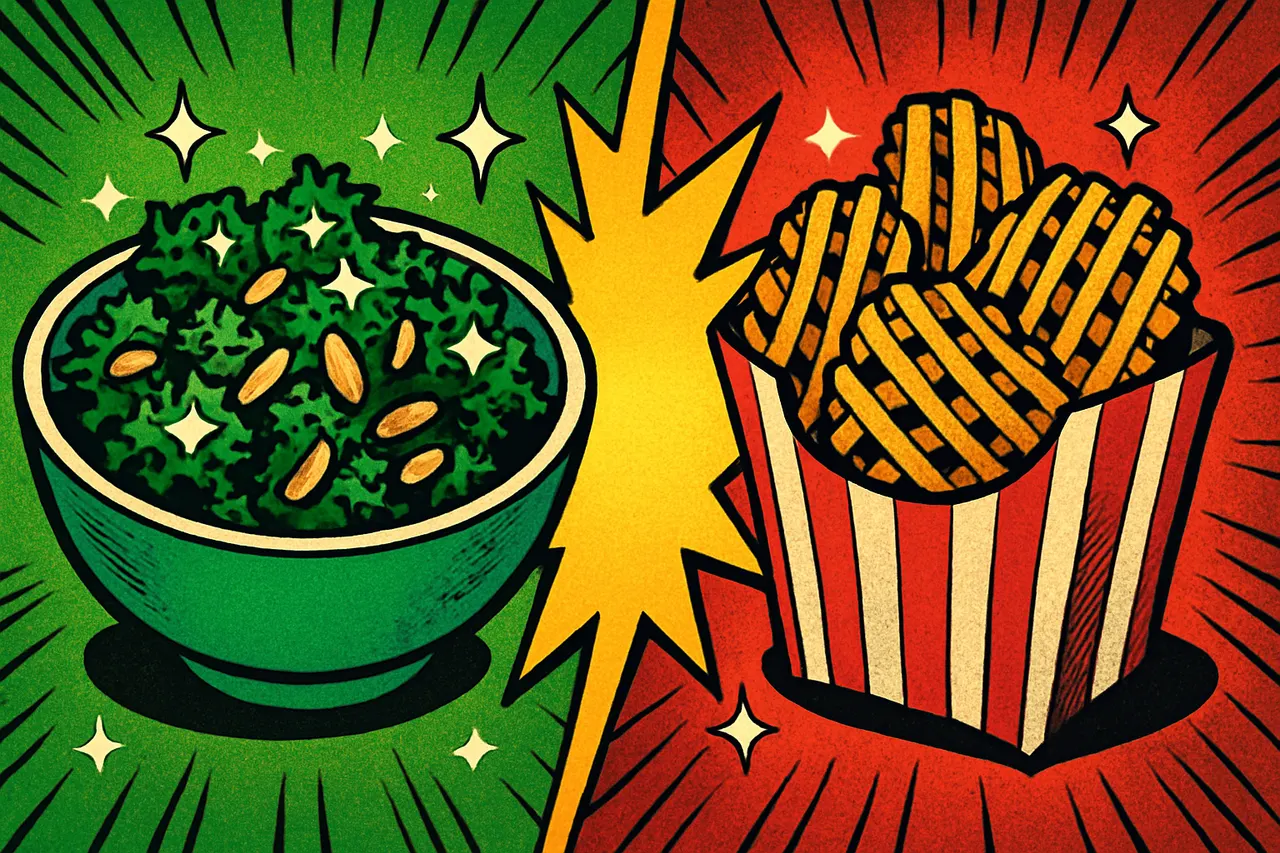 Illustration for Chick-fil-A Kale Crunch Side vs Fries (170 vs 420 cal)