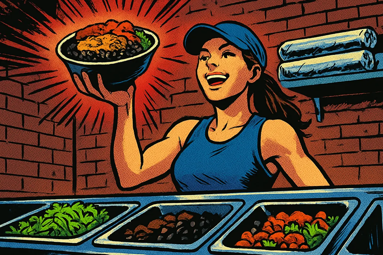 Illustration for Chipotle Burrito Bowl: Double Chicken, No Rice (~595 cal)